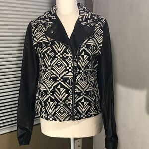 Tribal print leather sleeve jacket‎